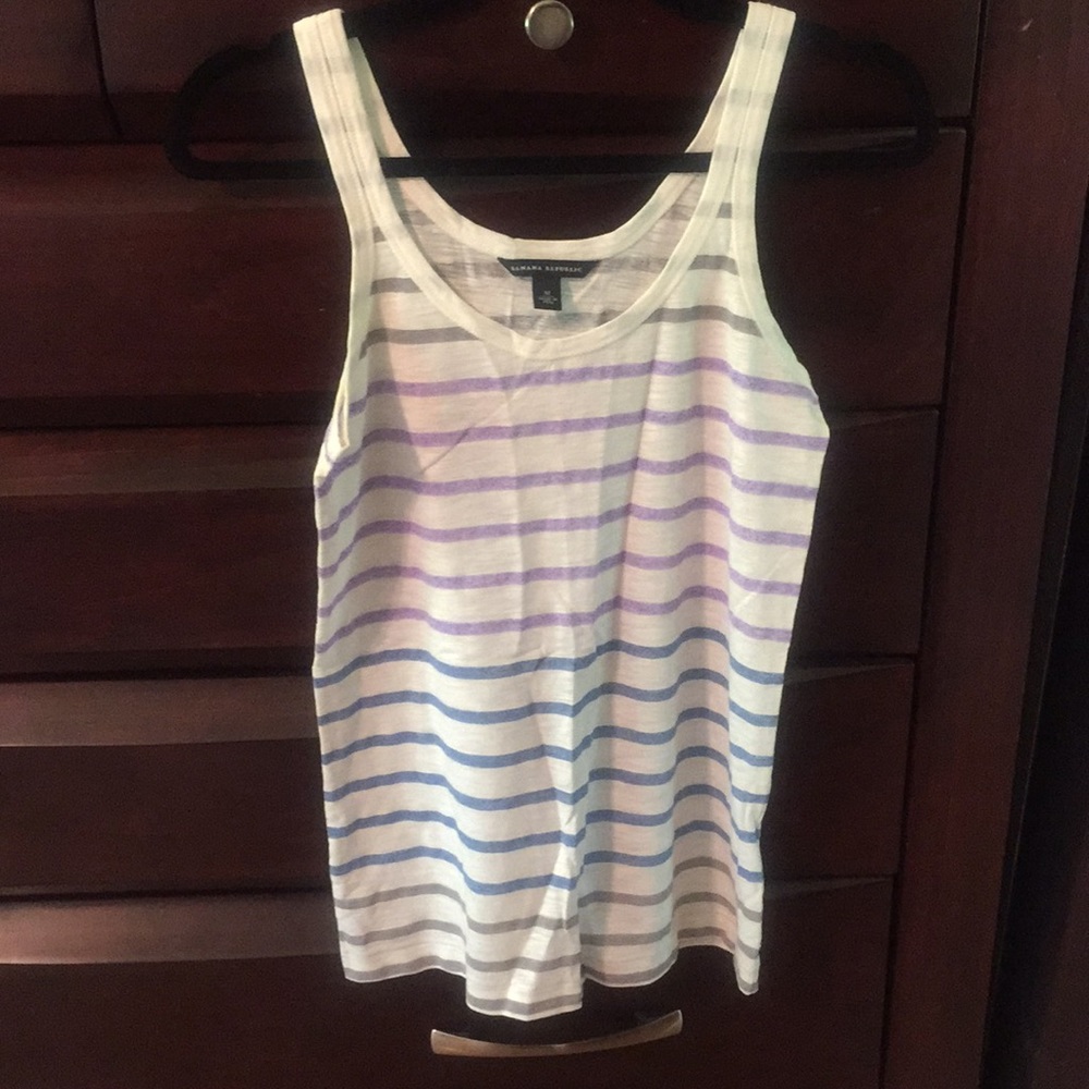 Purple, blue and gray striped tank